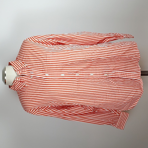Y2K Brooks Brothers Orange White Striped Button Down Shirt Cotton SZ Large - Picture 5 of 11